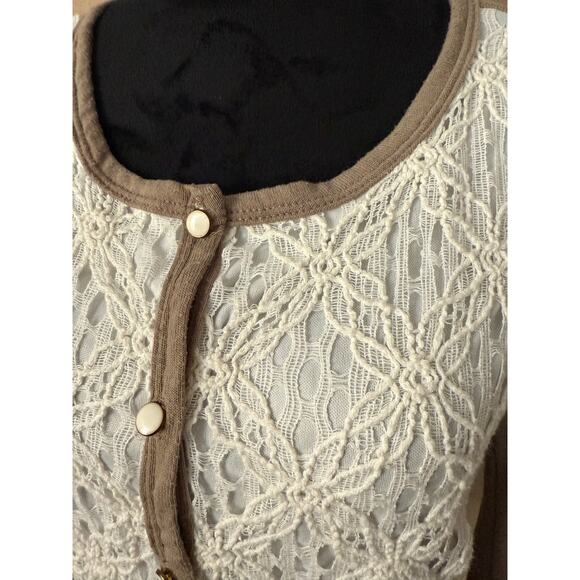 Tan button up sweater with lace front - Picture 2 of 5